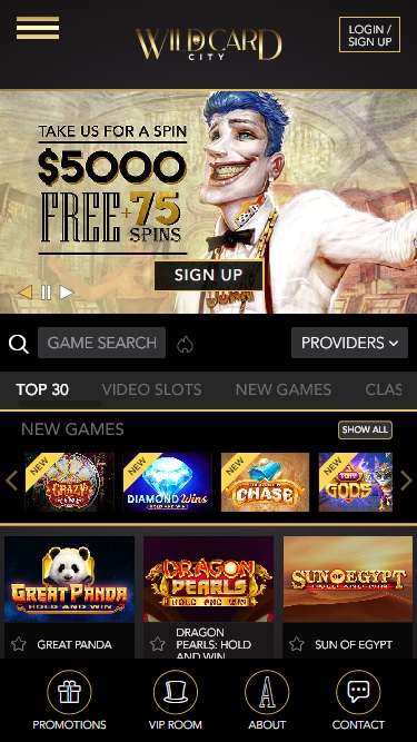 Casino website displayed on a mobile phone